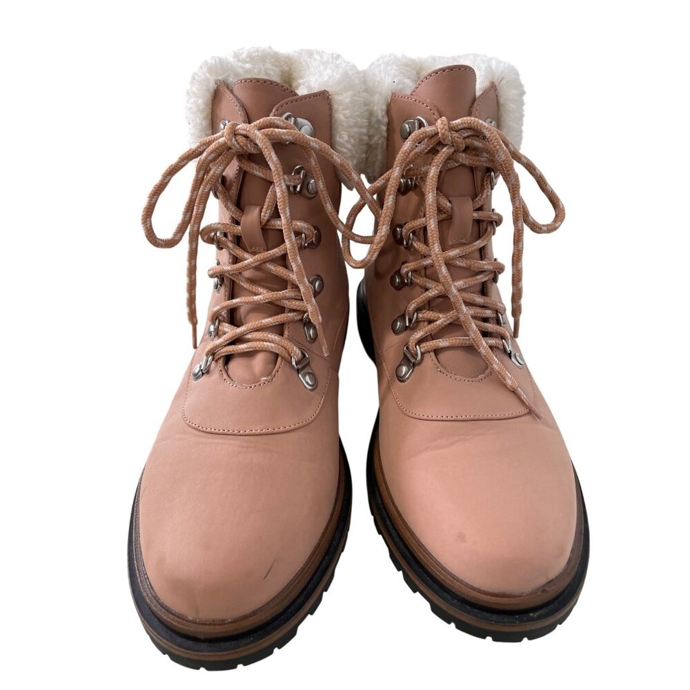 Torrid Shearling Hiker Ankle Bootie Size 7.5 Lace Up Almond Toe Shoes Blush Pink - Picture 2 of 12